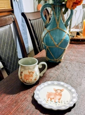 全新 先锋 女士 石器 陶瓷 猪 灰色 格子 MUG & 7 英寸 甜点盘 (L) — 第 1/3 张图片