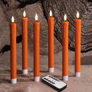 Orange Dripping Wax Flameless Taper Candles with Remote, Flickering LED Wax C... - Picture 1 of 7