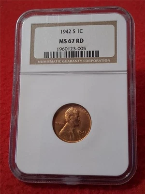 1942-S  LINCOLN WHEAT BACK CENT NGC MS 67 RD                             #DRF-14 - Image 1 of 4