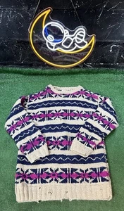 Vintage Wool Hand Knit Sweater Made In Ecuador Heavyweight Beige Pullover XL - Picture 1 of 7