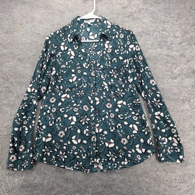 Camisa Express Portofino Mujer Pequeña Verde Floral Botón Manga Larga Blusa Foto 1 de 4