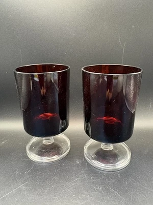 Vintage Arcoroc France Ruby Red Glass Goblets 5.5” Set of 2 Clear Base - Image 1 of 4