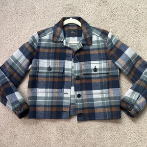 RAILS Damen Sheffi Vail Wollmischung kariert blau braun Cropped Jacke XS Mantel neu ohne Etikett - Bild 1 von 11