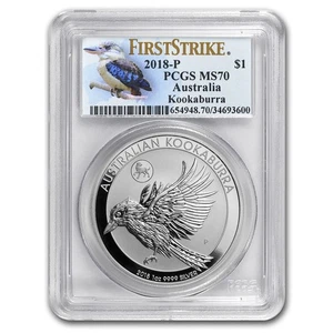 2018 AUS 1 oz Ag Kookaburra Dog Privy MS-70 PCGS (FS, Kook Label) - Bild 1 von 3