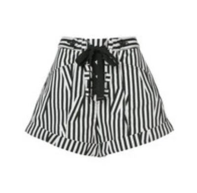 SELFTRAIT Mujer Negro Blanco Rayas Cordones Cintura Alta Pantalones Cortos Talla 2 Foto 1 de 4