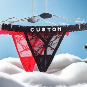 Custom Name G String Underwear Sheer Lace Bridal Gift Women Night ANGEL Style - Picture 1 of 9