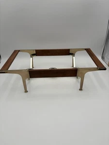 Piatto buffet vintage MCM in legno di teak con supporto 3 fuochi - Foto 1 di 9