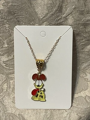 Orange Cat Cartoon Odie Dog Anime Enamel Charm Pendant Novelty Gold Necklace 18” - Image 1 of 2
