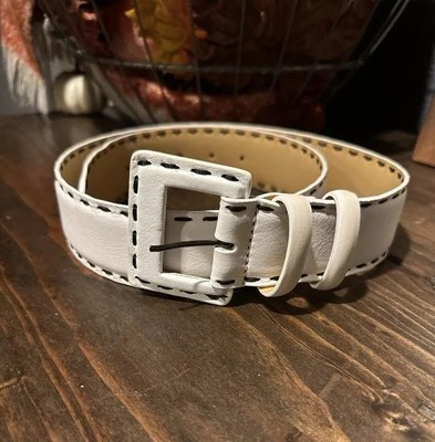 Cinturón RICHARD GAMPEL Paris de cuero blanco con borde de costura negro talla 85/34 Foto 1 de 4