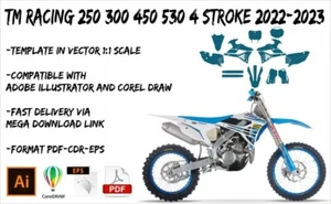 TM RACING 4 Stroke 2022-2023 template 1/1 real scale EPS-PDF-CDR format - Foto 1 di 3