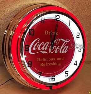18" Drink Coca-Cola Delicious and Refreshing Coke Sign Double Neon Clock  - Picture 1 of 2