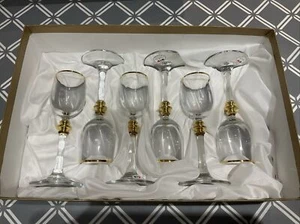 6 x ITALIAN LIQUEUR/SHOT/APERITIF GLASSES CRISTALLERIA FRATELLI FUMO GOLD STEM - Picture 1 of 5