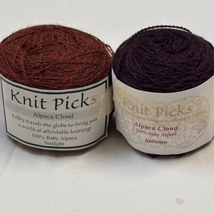 Lot 2 Knit Picks ALPACA CLOUD Yarn 100% Baby Alpaca SUNLIGHT & AUTUMN Tan/purple - Picture 1 of 8
