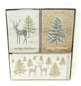 Punch Studio 18 Christmas Note Cards & Envelopes Glitter Reindeer Tree 10373 - Picture 1 of 5