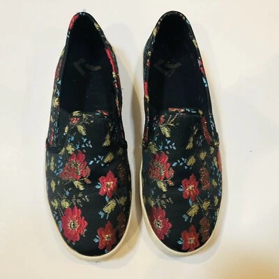 Women's "Report" Sz 6.5 Black Brocade Sneakers w/Floral Embroidery Slip Ons EUC - Image 1 of 4