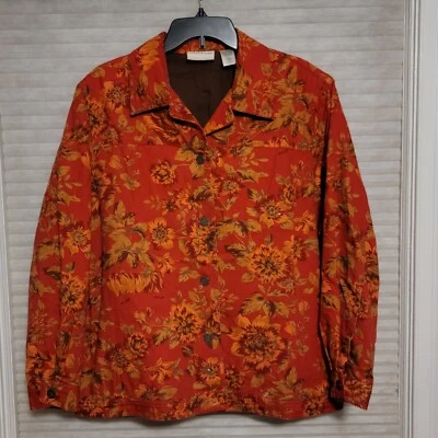 Alfred Dunner Blazer Jacket Women 16w Red Orange Leaves Floral Lined Button Down - Image 1 of 4