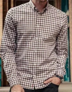Camicia Vustra 100% cotone biologico a quadretti con bottoni taglia small NUOVA - Foto 1 di 3