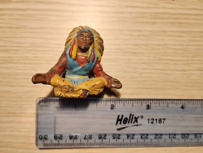 Vintage Germany Lineol Native American Indian Feather Headdress Toy Figure - Image 1 of 4