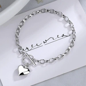 Beautiful Heart Charm Bracelet 925 Sterling Silver Women Girls Jewelry Gift UK - Picture 1 of 14