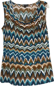 Valerie B. Top marrón verde azulado en zigzag talla XL capucha cuello sin mangas pulóver spandex - Imagen 1 de 6