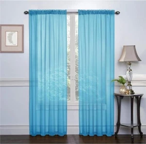 2 Panel Sheer Curtains Voile Window Treatment 54 x 84 inches - color blue - Picture 1 of 2