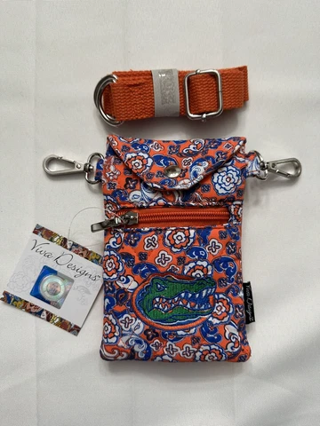 Viva Designs Florida Gators Floral Cell Phone Crossbody Bag Orange and Blue NWT Cover