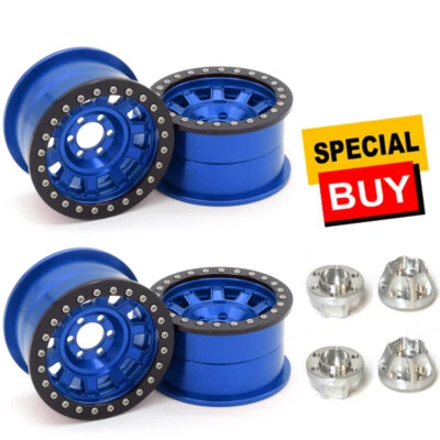 Vanquish 2.2 Alum KMC KM236 Tank Blue Beadlock Wheels (4) w/ Wheels Hubs (4) - Image 1 of 3