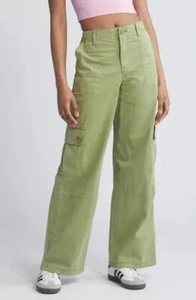 NEW Nordstrom BP Twill Wide Leg Green Cargo Pants  6 Deep Pockets Relaxed Sz 26 - Picture 1 of 4