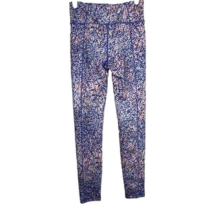 Athleta Girls Purple Pink Raindrop Dots Print Ankle Leggings Size Large 12 - Picture 1 of 6