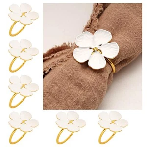 6Pcs White Flower Napkin Rings Gold Cloth Napkin Holder Rings Dinner Table Se... - Picture 1 of 7