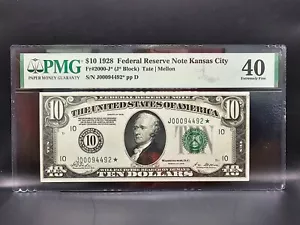 $10 1928 Federal Reserve Note Kansas City Fr#2000-J* STAR NOTE PMG 40 Rare Find! - Picture 1 of 2