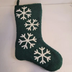 Grüner Schneeflocke Weihnachtsstrumpf Chenille wie Stoff - Bild 1 von 4