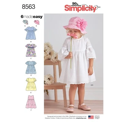 SIMPLICITY 8563 TODDLERS DRESSES & HATS Sewing Pattern Ages 6 Month - 4 Years - Image 1 of 4