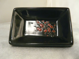 VINTAGE VISUM HANDBEMALTE EMAILLE SCHWARZE LOTUSBLÜTEN WASABI ASIATISCHE DIPPSAUCE - Bild 1 von 7