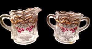 EAPG Northwood Glass 3" Cherry & Cable Flashed Sugar & Creamer 1910s - Picture 1 of 4