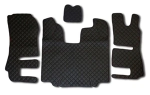 SCHWARZE FUSSMATTEN GELBE NÄHTE ECO LEDER MOTORBEZUG RHD SCANIA R 2014-2016 AUTO - Bild 1 von 2