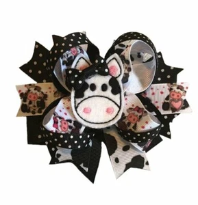 Cow Feltie Boutique Hair Bow - Picture 1 of 2