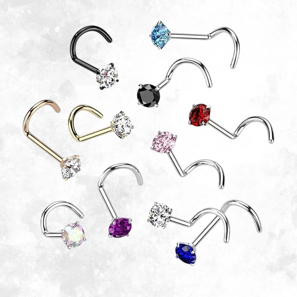 4-11 PIEZAS 18G 20G Grado Implante Titanio Nariz Perno Tornillo Anillo Punta Ajuste 2mm Circonita cúbica Foto 1 de 4