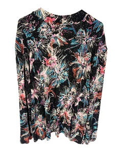 Made in Heaven Womens Printed Cardigan Sz 2X Black Open Front Slinky Sparkly NEW - Picture 1 of 4