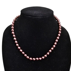 Collana di perline annodate a filo singolo vintage perline tonde colore bronzo - Foto 1 di 5