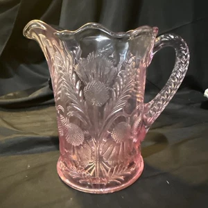Moser Glass Inverted Thistle Pink Handled Water Pitcher 6 1/2x7 In - Picture 1 of 14