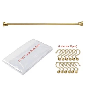 Adjustable 72 in. Shower Curtain Tension Rod - with Rubber End Cap, Gold Finish - Picture 1 of 11