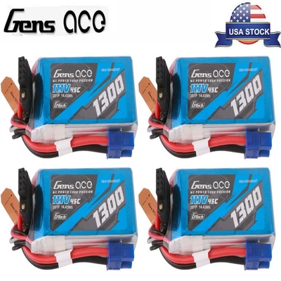 4X Gens Ace G-Tech 1300mAh 45C 11.1V 3S Lipo Battery EC3 Plug For RC Plane New - Image 1 of 4