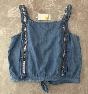 迷你紧身牛仔无袖女孩领带上衣,尺寸 13 / 14 彩虹,全新带标签 — 第 1/4 张图片