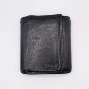 Portafoglio Guess vera pelle nera 100% pelle tripiega usato - Foto 1 di 7