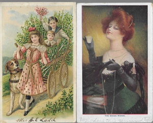 Vtg Postcards lot of 4 Children dog cart Widow lovely pilot Sailboat Congrt Baby - Picture 1 of 2