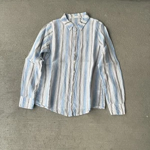 CP Shades Women Long Sleeve Button Down Shirt Blouse Top Small Striped Linen - Picture 1 of 4