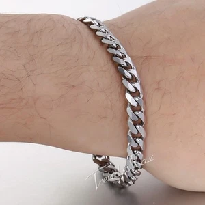 7mm 8inch MENS Chain Boy Silver Curb Cuban Link Stainless Steel Bracelet Gift - Picture 1 of 4