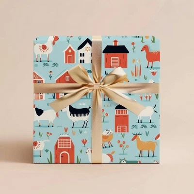 Farmhouse Wrapping Paper, Farm Animal Gift Wrap, Kids Birthday or Baby Shower - Image 1 of 4