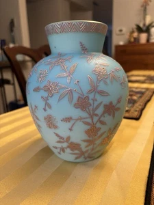 Thomas WEBB blau satinierte 7" große Kunstglasvase, Jules BARBE Emaille, um 1880 - Bild 1 von 7